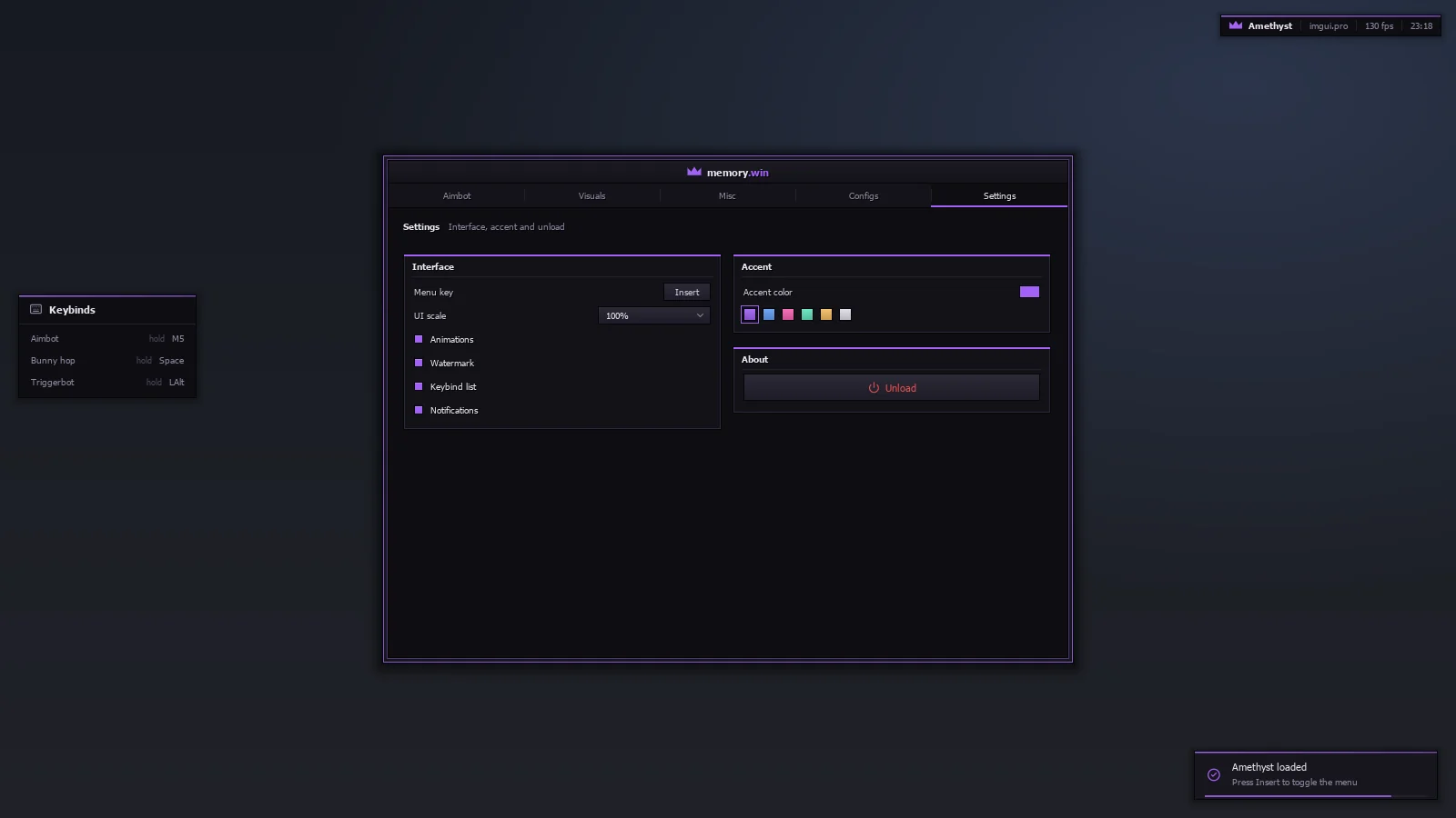 Amethyst settings