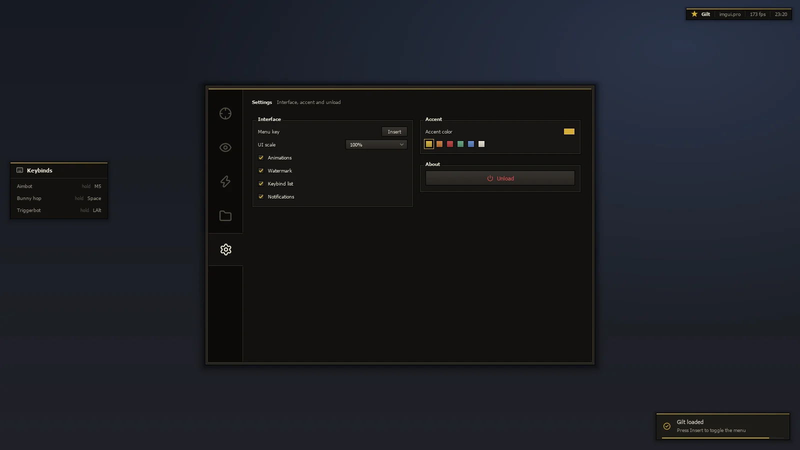 Gilt settings