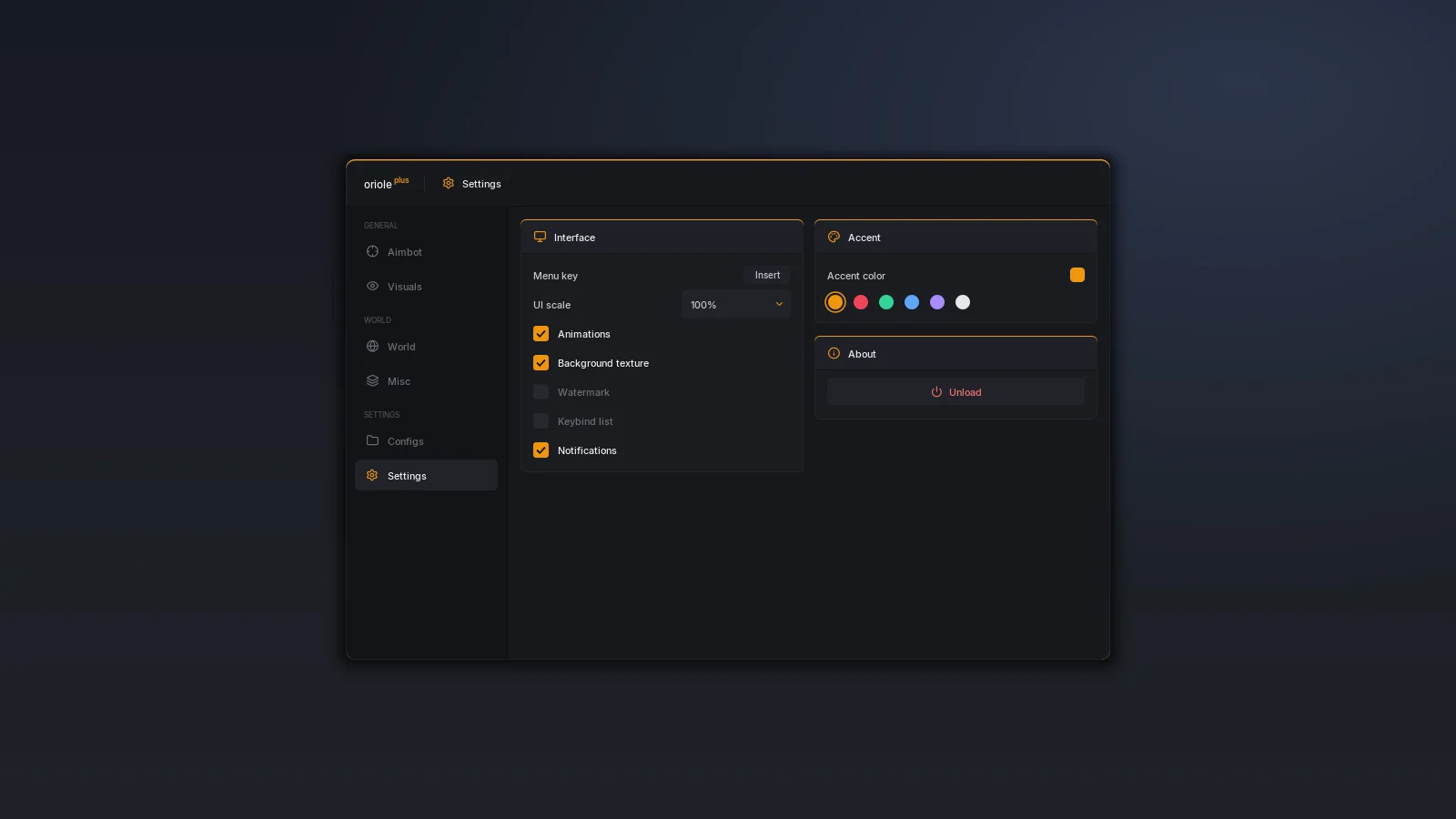 Oriole settings